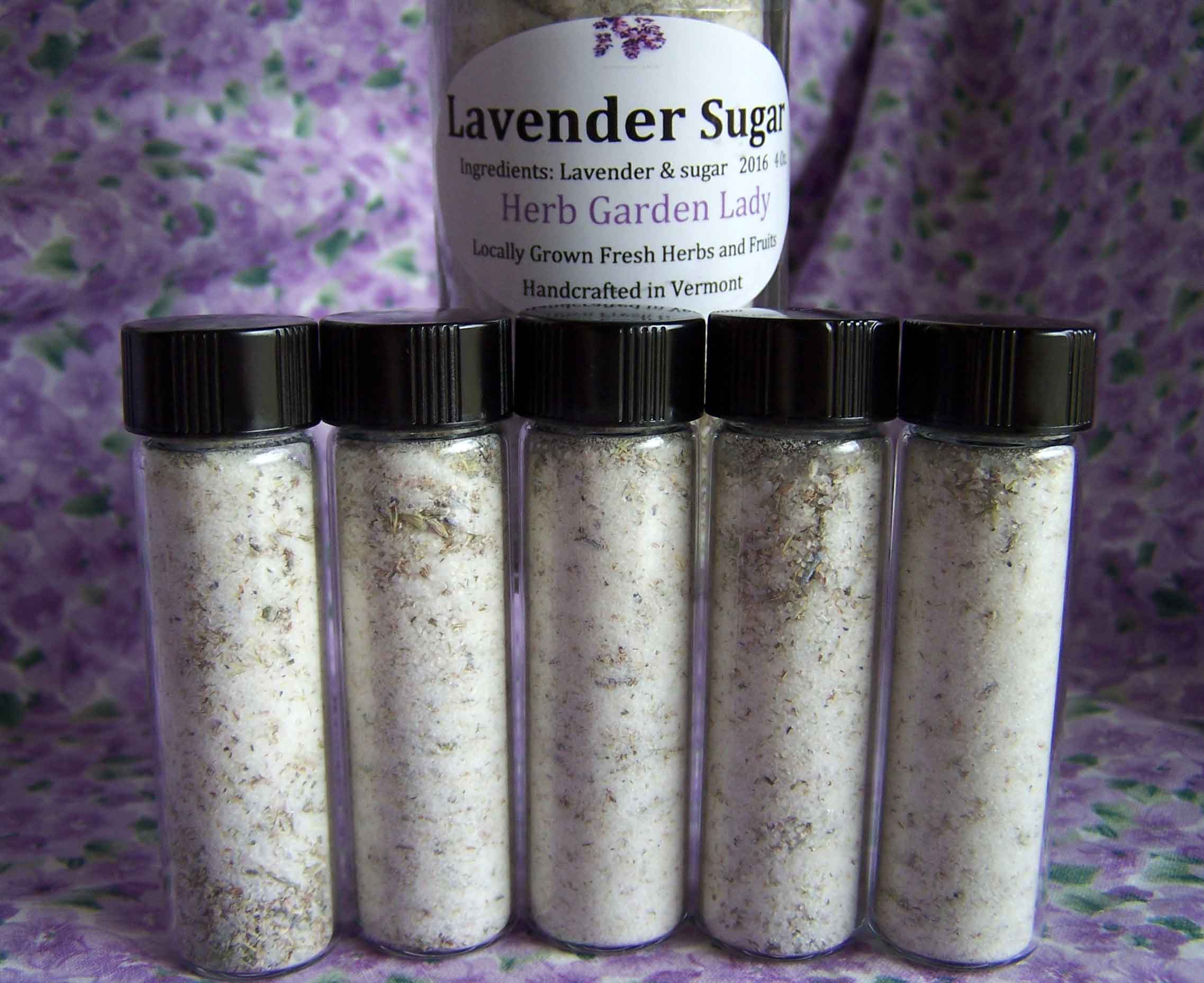 Lavender sugar in small vials ready to use.